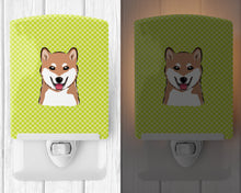 Load image into Gallery viewer, Checkerboard Lime Green Shiba Inu Ceramic Night Light BB1287CNL