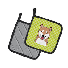 Load image into Gallery viewer, Checkerboard Lime Green Shiba Inu Pot Holders - Set of 2 - Heat-Resistant Kitchen Essentials BB1287PTHD