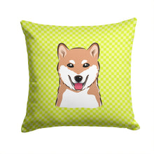 Load image into Gallery viewer, Checkerboard Lime Green Shiba Inu Canvas Throw Pillow - 14x14 Decorative Pillow – Art for Your Home &amp; Patio BB1287PW1414