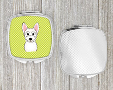 Load image into Gallery viewer, Checkerboard Lime Green Westie Compact Mirror – Stylish Purse Mirror with Artistic Covers BB1288SCM