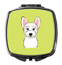 Load image into Gallery viewer, Checkerboard Lime Green Westie Compact Mirror – Stylish Purse Mirror with Artistic Covers BB1288SCM