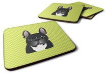 Load image into Gallery viewer, Checkerboard Lime Green French Bulldog Coasters - Set of 4 Lightweight Foam, Absorbent Drink Coasters BB1289FC