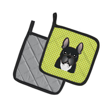 Load image into Gallery viewer, Checkerboard Lime Green French Bulldog Pot Holders - Set of 2 - Heat-Resistant Kitchen Essentials BB1289PTHD