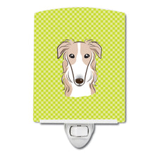 Load image into Gallery viewer, Checkerboard Lime Green Borzoi Ceramic Night Light BB1290CNL