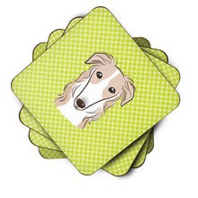 Load image into Gallery viewer, Checkerboard Lime Green Borzoi Coasters - Set of 4 Lightweight Foam, Absorbent Drink Coasters BB1290FC