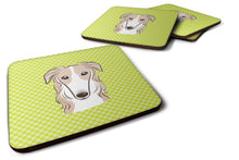 Load image into Gallery viewer, Checkerboard Lime Green Borzoi Coasters - Set of 4 Lightweight Foam, Absorbent Drink Coasters BB1290FC