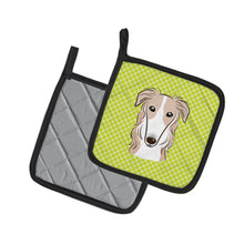 Load image into Gallery viewer, Checkerboard Lime Green Borzoi Pot Holders - Set of 2 - Heat-Resistant Kitchen Essentials BB1290PTHD