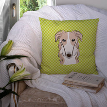 Load image into Gallery viewer, Checkerboard Lime Green Borzoi Canvas Throw Pillow - 14x14 Decorative Pillow – Art for Your Home &amp; Patio BB1290PW1414