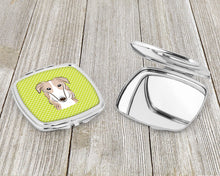 Load image into Gallery viewer, Checkerboard Lime Green Borzoi Compact Mirror – Stylish Purse Mirror with Artistic Covers BB1290SCM