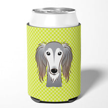 Load image into Gallery viewer, Checkerboard Lime Green Saluki Can or Bottle Hugger BB1291CC