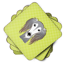 Load image into Gallery viewer, Checkerboard Lime Green Saluki Coasters - Set of 4 Lightweight Foam, Absorbent Drink Coasters BB1291FC