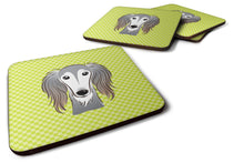 Load image into Gallery viewer, Checkerboard Lime Green Saluki Coasters - Set of 4 Lightweight Foam, Absorbent Drink Coasters BB1291FC