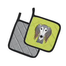 Load image into Gallery viewer, Checkerboard Lime Green Saluki Pot Holders - Set of 2 - Heat-Resistant Kitchen Essentials BB1291PTHD