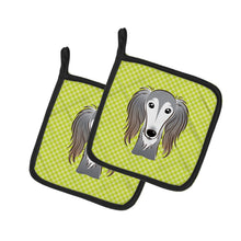 Load image into Gallery viewer, Checkerboard Lime Green Saluki Pot Holders - Set of 2 - Heat-Resistant Kitchen Essentials BB1291PTHD