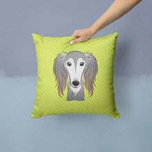 Load image into Gallery viewer, Checkerboard Lime Green Saluki Canvas Throw Pillow - 14x14 Decorative Pillow – Art for Your Home &amp; Patio BB1291PW1414