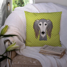 Load image into Gallery viewer, Checkerboard Lime Green Saluki Canvas Throw Pillow - 14x14 Decorative Pillow – Art for Your Home &amp; Patio BB1291PW1414