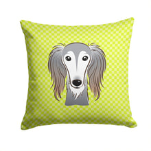 Load image into Gallery viewer, Checkerboard Lime Green Saluki Canvas Throw Pillow - 14x14 Decorative Pillow – Art for Your Home &amp; Patio BB1291PW1414