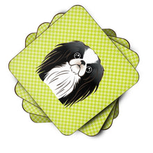 Load image into Gallery viewer, Checkerboard Lime Green Japanese Chin Coasters - Set of 4 Lightweight Foam, Absorbent Drink Coasters BB1292FC