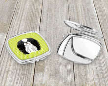 Load image into Gallery viewer, Checkerboard Lime Green Japanese Chin Compact Mirror – Stylish Purse Mirror with Artistic Covers BB1292SCM
