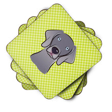 Load image into Gallery viewer, Checkerboard Lime Green Weimaraner Coasters - Set of 4 Lightweight Foam, Absorbent Drink Coasters BB1293FC