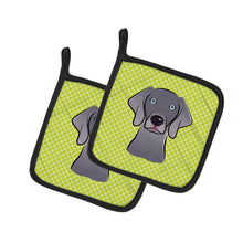 Load image into Gallery viewer, Checkerboard Lime Green Weimaraner Pot Holders - Set of 2 - Heat-Resistant Kitchen Essentials BB1293PTHD