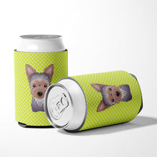 Load image into Gallery viewer, Checkerboard Lime Green Yorkie Puppy Can or Bottle Hugger BB1294CC
