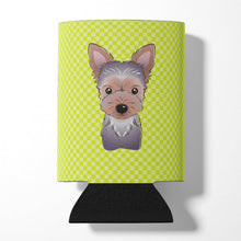 Load image into Gallery viewer, Checkerboard Lime Green Yorkie Puppy Can or Bottle Hugger BB1294CC