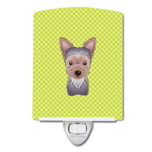 Load image into Gallery viewer, Checkerboard Lime Green Yorkie Puppy Ceramic Night Light BB1294CNL