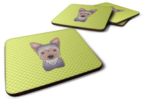 Load image into Gallery viewer, Checkerboard Lime Green Yorkie Puppy Coasters - Set of 4 Lightweight Foam, Absorbent Drink Coasters BB1294FC