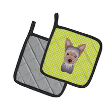 Load image into Gallery viewer, Checkerboard Lime Green Yorkie Puppy Pot Holders - Set of 2 - Heat-Resistant Kitchen Essentials BB1294PTHD