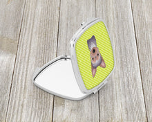 Load image into Gallery viewer, Checkerboard Lime Green Yorkie Puppy Compact Mirror – Stylish Purse Mirror with Artistic Covers BB1294SCM