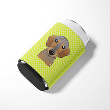 Load image into Gallery viewer, Checkerboard Lime Green Wirehaired Dachshund Can or Bottle Hugger BB1295CC