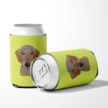 Load image into Gallery viewer, Checkerboard Lime Green Wirehaired Dachshund Can or Bottle Hugger BB1295CC