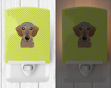 Load image into Gallery viewer, Checkerboard Lime Green Wirehaired Dachshund Ceramic Night Light BB1295CNL