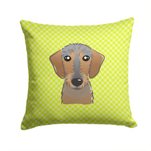 Load image into Gallery viewer, Checkerboard Lime Green Wirehaired Dachshund Canvas Throw Pillow - 14x14 Decorative Pillow – Art for Your Home &amp; Patio BB1295PW1414