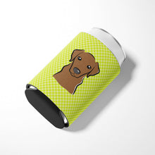 Load image into Gallery viewer, Checkerboard Lime Green Chocolate Labrador Can or Bottle Hugger BB1296CC