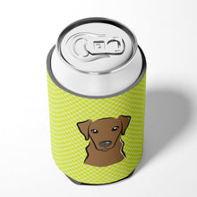 Load image into Gallery viewer, Checkerboard Lime Green Chocolate Labrador Can or Bottle Hugger BB1296CC