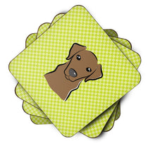 Load image into Gallery viewer, Checkerboard Lime Green Chocolate Labrador Coasters - Set of 4 Lightweight Foam, Absorbent Drink Coasters BB1296FC