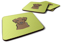 Load image into Gallery viewer, Checkerboard Lime Green Chocolate Labrador Coasters - Set of 4 Lightweight Foam, Absorbent Drink Coasters BB1296FC