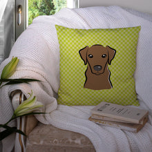 Load image into Gallery viewer, Checkerboard Lime Green Chocolate Labrador Canvas Throw Pillow - 14x14 Decorative Pillow – Art for Your Home &amp; Patio BB1296PW1414