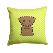 Load image into Gallery viewer, Checkerboard Lime Green Chocolate Labrador Canvas Throw Pillow - 14x14 Decorative Pillow – Art for Your Home &amp; Patio BB1296PW1414
