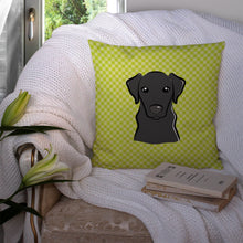 Load image into Gallery viewer, Checkerboard Lime Green Black Labrador Canvas Throw Pillow - 14x14 Decorative Pillow – Art for Your Home &amp; Patio BB1297PW1414
