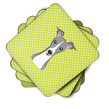 Load image into Gallery viewer, Checkerboard Lime Green Italian Greyhound Coasters - Set of 4 Lightweight Foam, Absorbent Drink Coasters BB1298FC