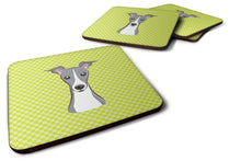 Load image into Gallery viewer, Checkerboard Lime Green Italian Greyhound Coasters - Set of 4 Lightweight Foam, Absorbent Drink Coasters BB1298FC
