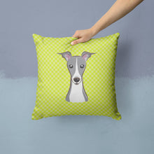 Load image into Gallery viewer, Checkerboard Lime Green Italian Greyhound Canvas Throw Pillow - 14x14 Decorative Pillow – Art for Your Home &amp; Patio BB1298PW1414