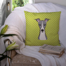 Load image into Gallery viewer, Checkerboard Lime Green Italian Greyhound Canvas Throw Pillow - 14x14 Decorative Pillow – Art for Your Home &amp; Patio BB1298PW1414
