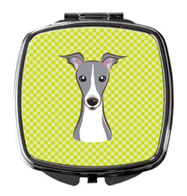 Load image into Gallery viewer, Checkerboard Lime Green Italian Greyhound Compact Mirror – Stylish Purse Mirror with Artistic Covers BB1298SCM