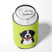 Load image into Gallery viewer, Checkerboard Lime Green Bernese Mountain Dog Can or Bottle Hugger BB1299CC