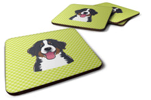 Load image into Gallery viewer, Checkerboard Lime Green Bernese Mountain Dog Coasters - Set of 4 Lightweight Foam, Absorbent Drink Coasters BB1299FC