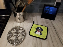 Load image into Gallery viewer, Checkerboard Lime Green Bernese Mountain Dog Pot Holders - Set of 2 - Heat-Resistant Kitchen Essentials BB1299PTHD